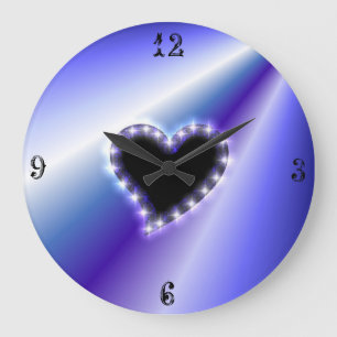 Black Heart with Stars on Purple Rainbow Große Wanduhr
