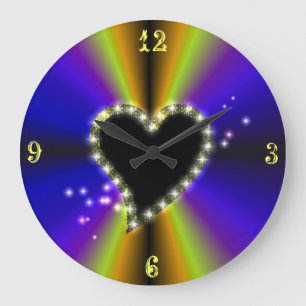 Black Heart with Stars on Rainbow Große Wanduhr
