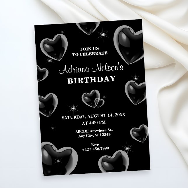 Black Hearts bulle anniversaire Invitation (Créateur téléchargé)