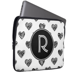 Black Hearts Doodles Monogram Laptop Sleeve