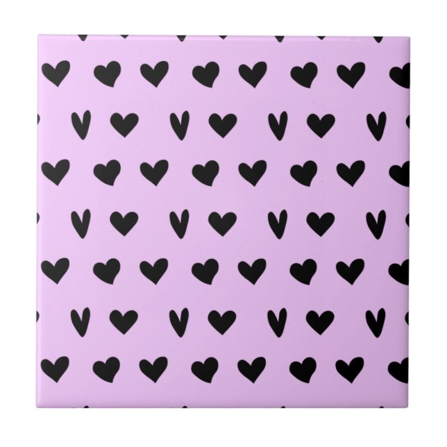 Black Hearts Love Pattern Happy Valentines Day Fliese (Vorderseite)