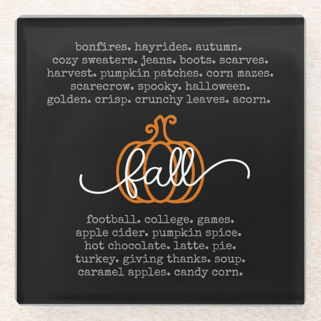 Black Hello Fall Definition Worte Pumpkin Herbst Glasuntersetzer (Vorderseite)