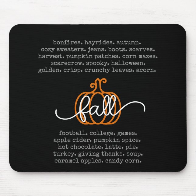 Black Hello Fall Definition Worte Pumpkin Herbst Mousepad (Vorne)