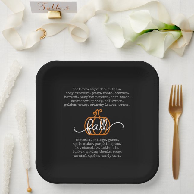 Black Hello Fall Definition Worte Pumpkin Herbst Pappteller (Hochzeit)