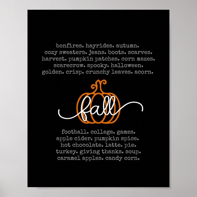 Black Hello Fall Definition Worte Pumpkin Herbst Poster (Vorne)