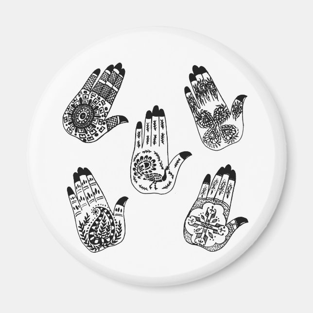 Black Henna Tattoo Hands Magnet (Vorne)