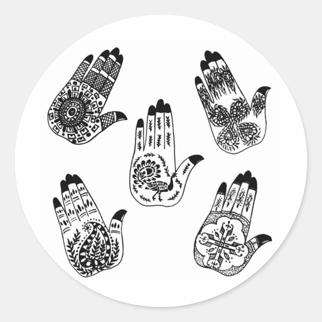 Black Henna Tattoo Hands Runder Aufkleber (Vorderseite)