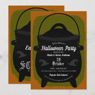 Black Hexe Cauldron Orange Green Halloween-Party Einladung