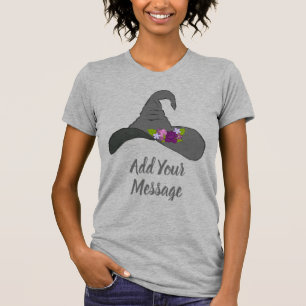 Black Hexe Hut mit Blume Benutzerdefinierte Meldun T-Shirt
