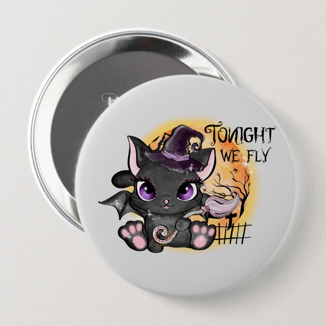 Black Hexenkatze | Halloween Cat Button (Vorne & Hinten)