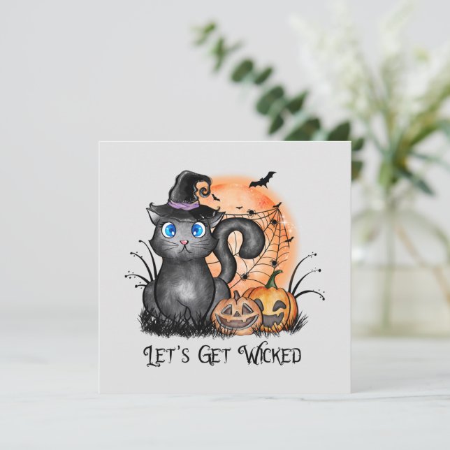Black Hexenkatze mit Spider Web & Jack-O'-Lanterns (Stehend Vorderseite)