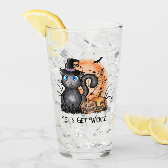 Black Hexenkatze mit Spider Web & Jack-O'-Lanterns Glas (Vorderseite Ice)