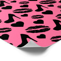 Black High Heels Kisses Lift Girly Makeup Hearts