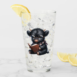 Black Highland Cow Reading A Book Glas