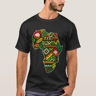 Black History Month Africa Map Kente Tribal Floral T-Shirt