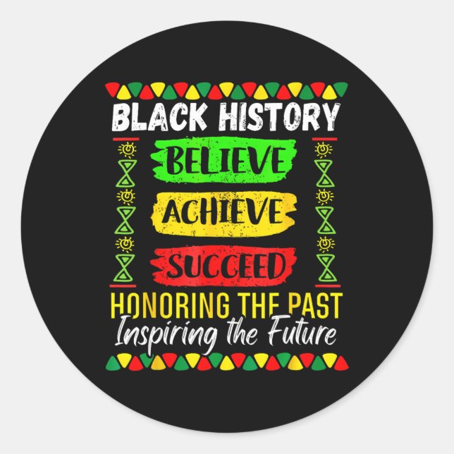 Black History Month Believe Achieve Succeed Melani Runder Aufkleber (Vorderseite)