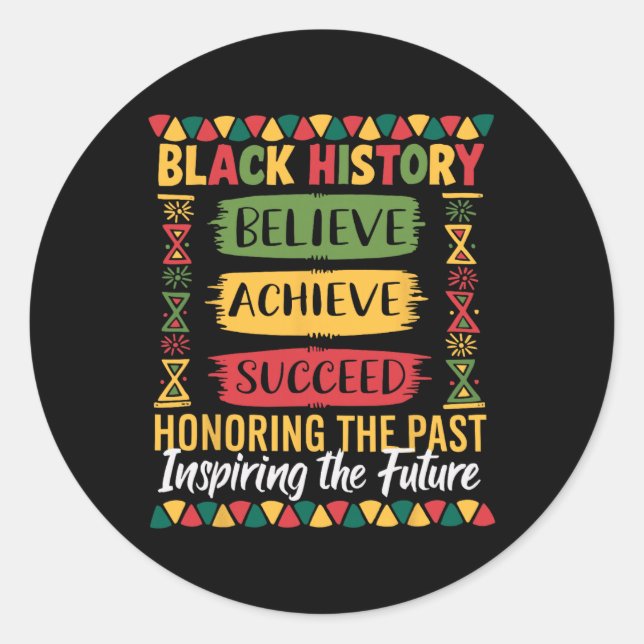 Black History Month Believe Achieve Succeed Melani Runder Aufkleber (Vorderseite)