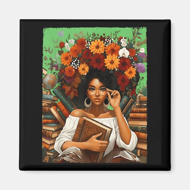 Black History Month Black Afro Girl Women Book Lov Magnet (Vorne)