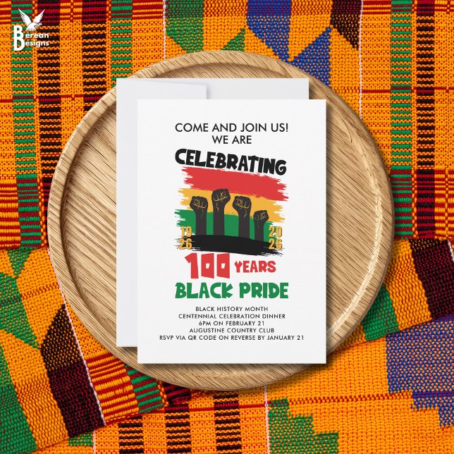 BLACK HISTORY MONTH Centennial Einladung (Black History Month Centennial flat card invitation to celebrate 100 years of Black pride)