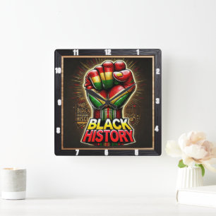 Black History Theme Empowerment symbolischen Desig Quadratische Wanduhr