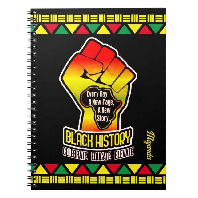 Black History with Africa Map and Fire on BLACK Notizblock (Vorderseite)