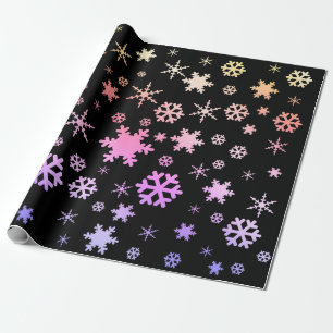 Black Holographic Christmas Snowflake Pattern Geschenkpapier