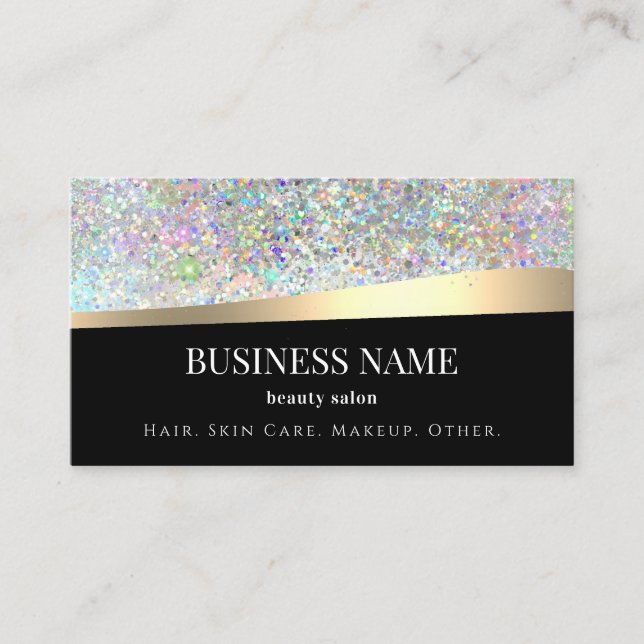 Black Holographic Glitzer Beauty Gold Telefonnummerkarte (Vorderseite)