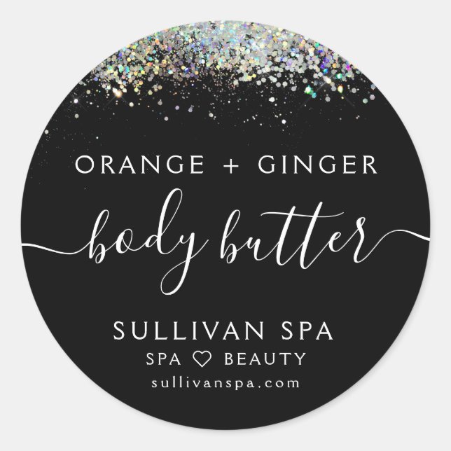 Black Holographic Glitzer Body Butter Label Runder Aufkleber (Vorderseite)