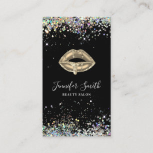 Black Holographic Glitzer Makeup Artist Gold Lips Visitenkarte