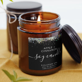 Black Holographic Glitzer Soy Candle Label Quadratischer Aufkleber