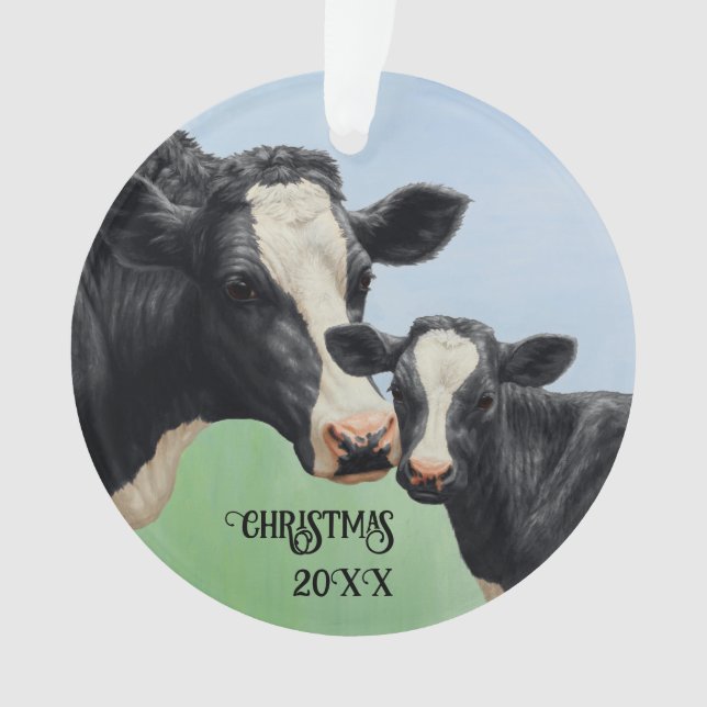 Black Holstein Cow & Niedlich Calf Ornament (Vorderseite)