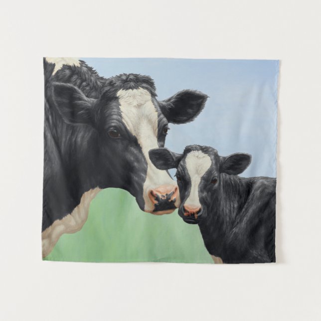 Black Holstein Cow & Niedlich Calf Wandteppich (Vorderseite (Horizontal))