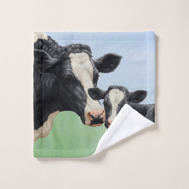 Black Holstein Cow & Niedlich Calf Waschlappen (Waschlappen)