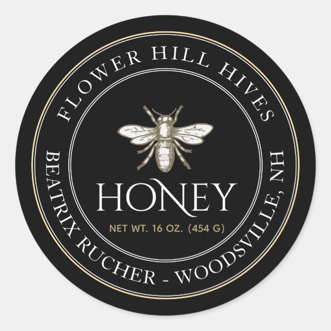 Black Honey Label mit französischer Biene Runder Aufkleber (Vorderseite)