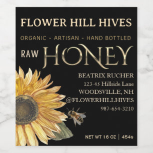 Black Honey Label Sonnenblume Metallic Gold 3,5" x Weinetikett