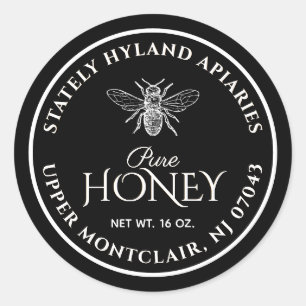 Black Honey Label White Vintag Bee Runder Aufkleber
