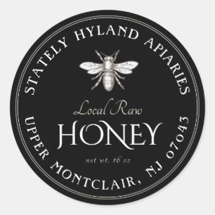 Black Honey Label White Vintag Bee Runder Aufkleber