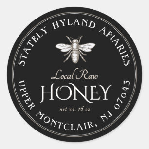 Black Honey Label White Vintag Bee Runder Aufkleber