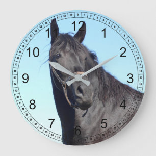 Black Horse And The Blue Sky Große Wanduhr