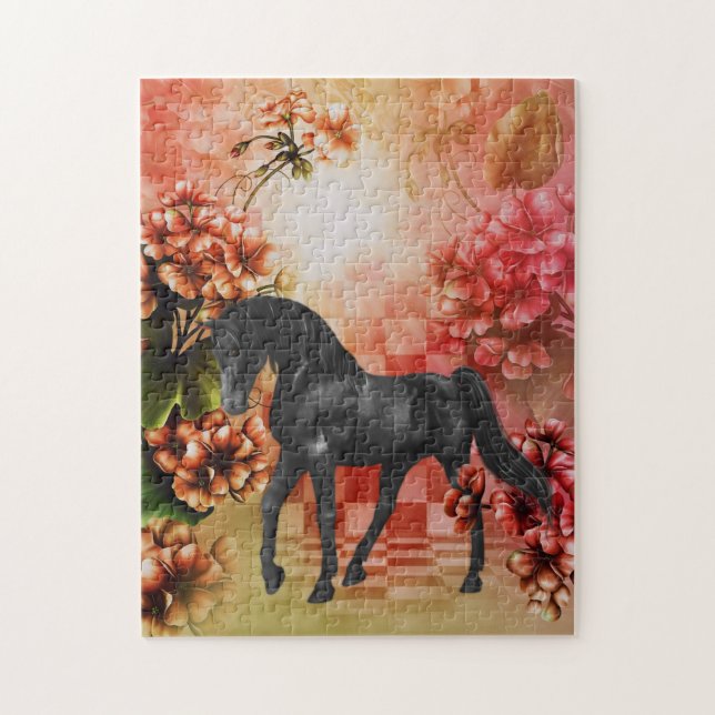 Black Horse Blume Fantasy Art (Vertikal)
