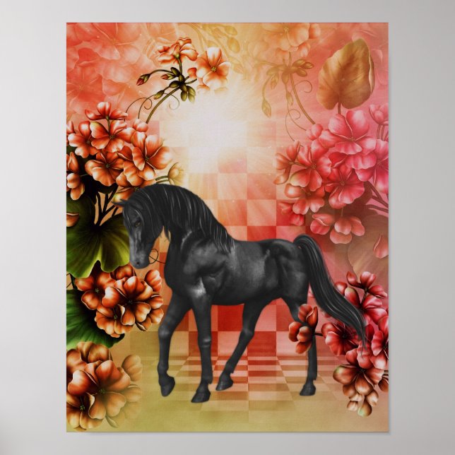 Black Horse Blume Fantasy Art Poster (Vorne)