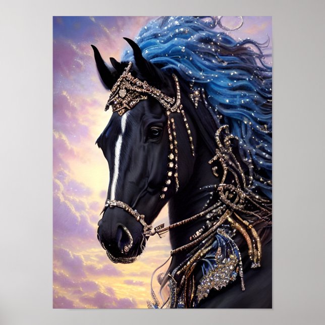 Black Horse Equine Fantasy Digitale Kunst Poster (Vorne)