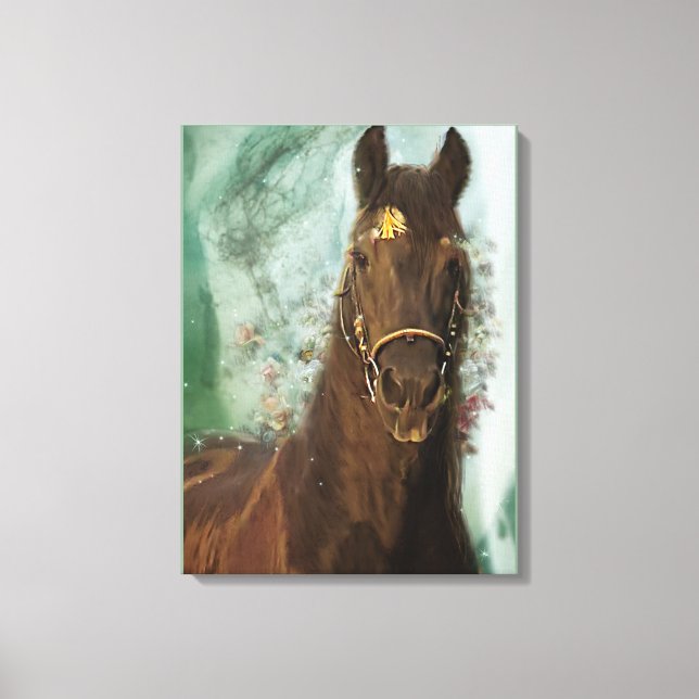 Black Horse Friesian Horse - Wrapped Canvas Leinwanddruck (Vorderseite)