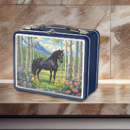 Black Horse Girls Blume Rosa Blauer Spaß Metall Brotdose