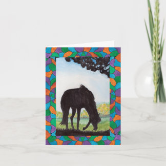 Black Horse Silhouette Faux Stained Glass Border  Dankeskarte