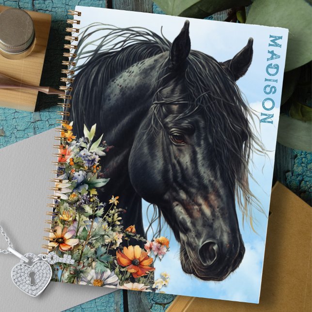 Black Horse Wildblumen Personal Spiral Notebook Notizbuch (Von Creator hochgeladen)
