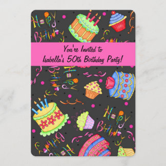 Black Hot Pink Cake 50. Geburtstag Einladung