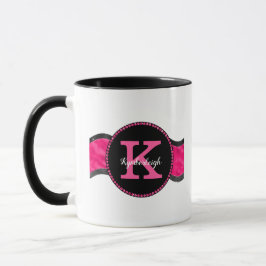 Black Hot Pink Greves Girly Glam Monogram Name Tasse