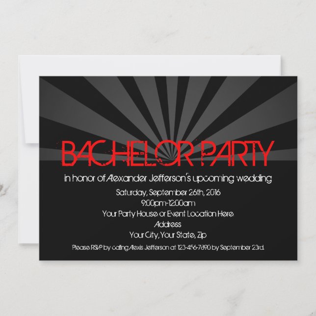 Black Hot Red Lights Bachelor Party Invitation (Devant)