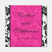 Black/Hot rose Floral Mariage damassé Magnet Favor